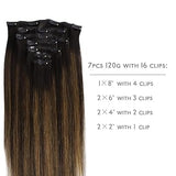 WENNALIFE Clip-in Extensions Echthaar 55 cm, Balayage Dunkelbraun bis Kastanienbraun